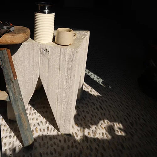Chic Distressed Solid Pine Square Stool - French Nordic Coastal Living Accent
