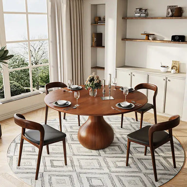 Elegant Retro Carved Round Wood Dining Table with Unique Water Drop Base