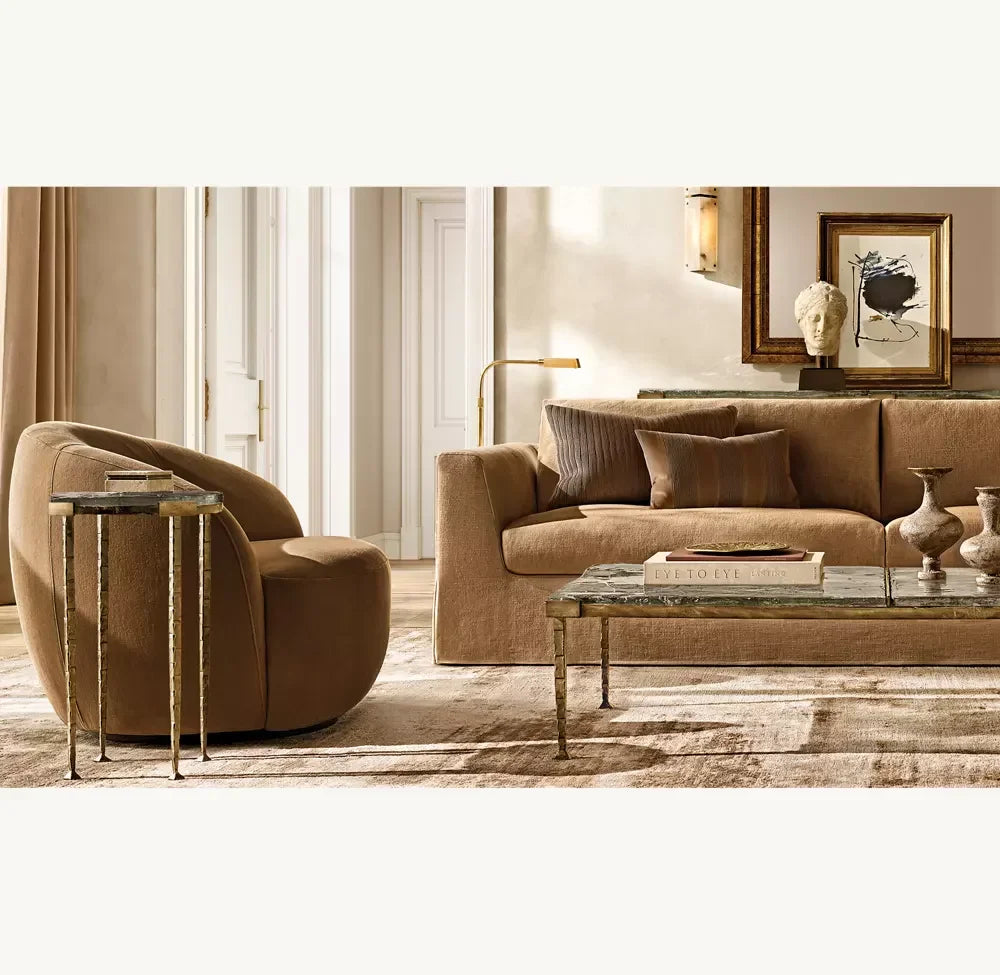 Modern Fabric Double Sofa Couch, Elegant Minimalist Living Room Furniture