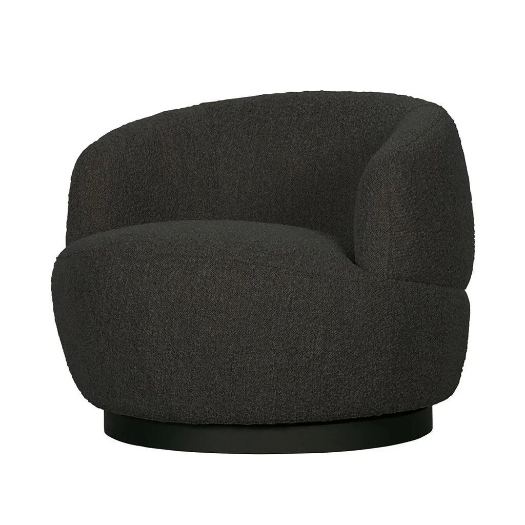 Black Boucle Swivel Armchair: Modern Metal Leg Rotation Lounge Chair