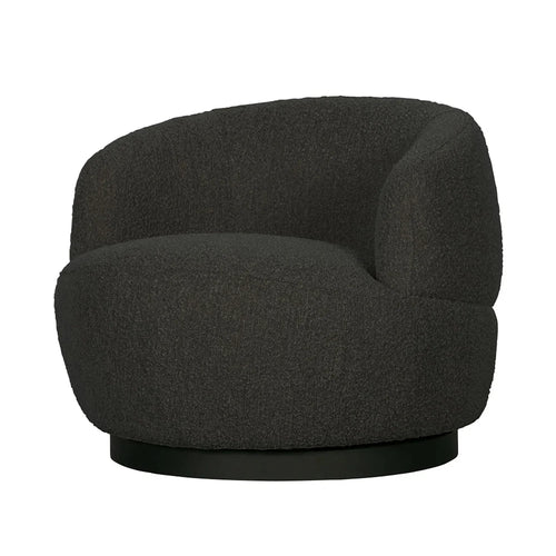 Black Boucle Swivel Armchair: Modern Metal Leg Rotation Lounge Chair