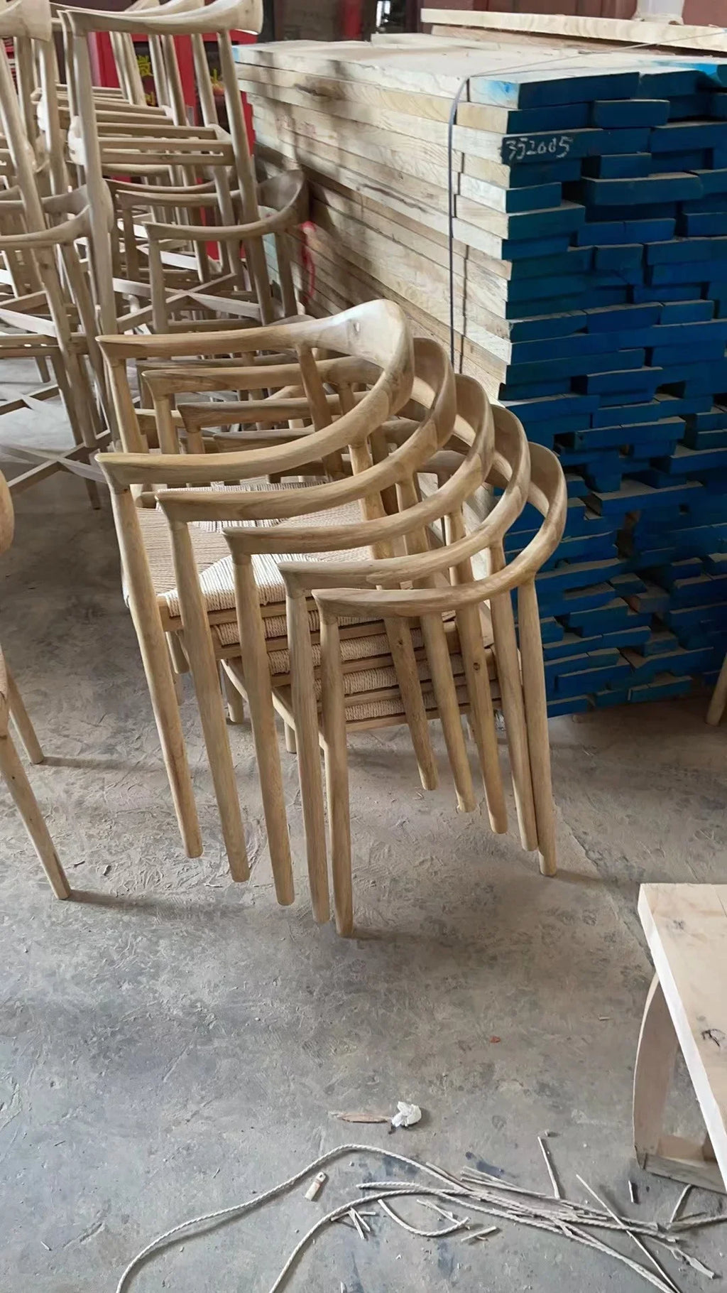 Elegant Solid Oak Stackable Dining Chair - Curved Back Woven Rope Seat