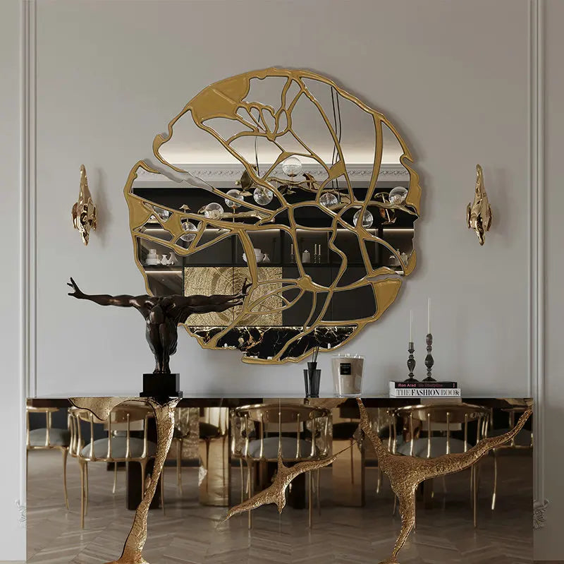 Elegant Italian Light Luxury Round Bronze Accent Decorative Wall Mirror