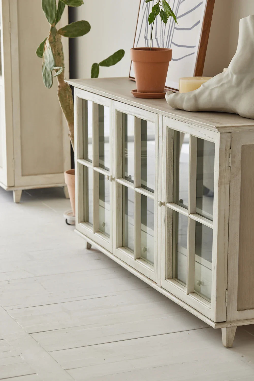 Antique Japandi Recycled Pine Sideboard - Elegant Minimalist Living Room Cabinet