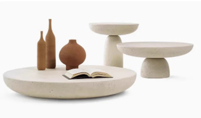 Elegant Tostone Beige Natural Travertine Round Coffee Table for Modern Living