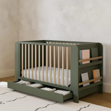 Versatile 4-in-1 Convertible Nursery Crib with Storage Drawer, Toddler Bed, Daybed, Bookshelves