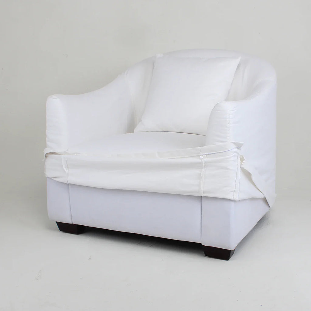 Chic White Linen Upholstered Armchair: Removable Slipcover, Solid Wood Frame, Single Sofa