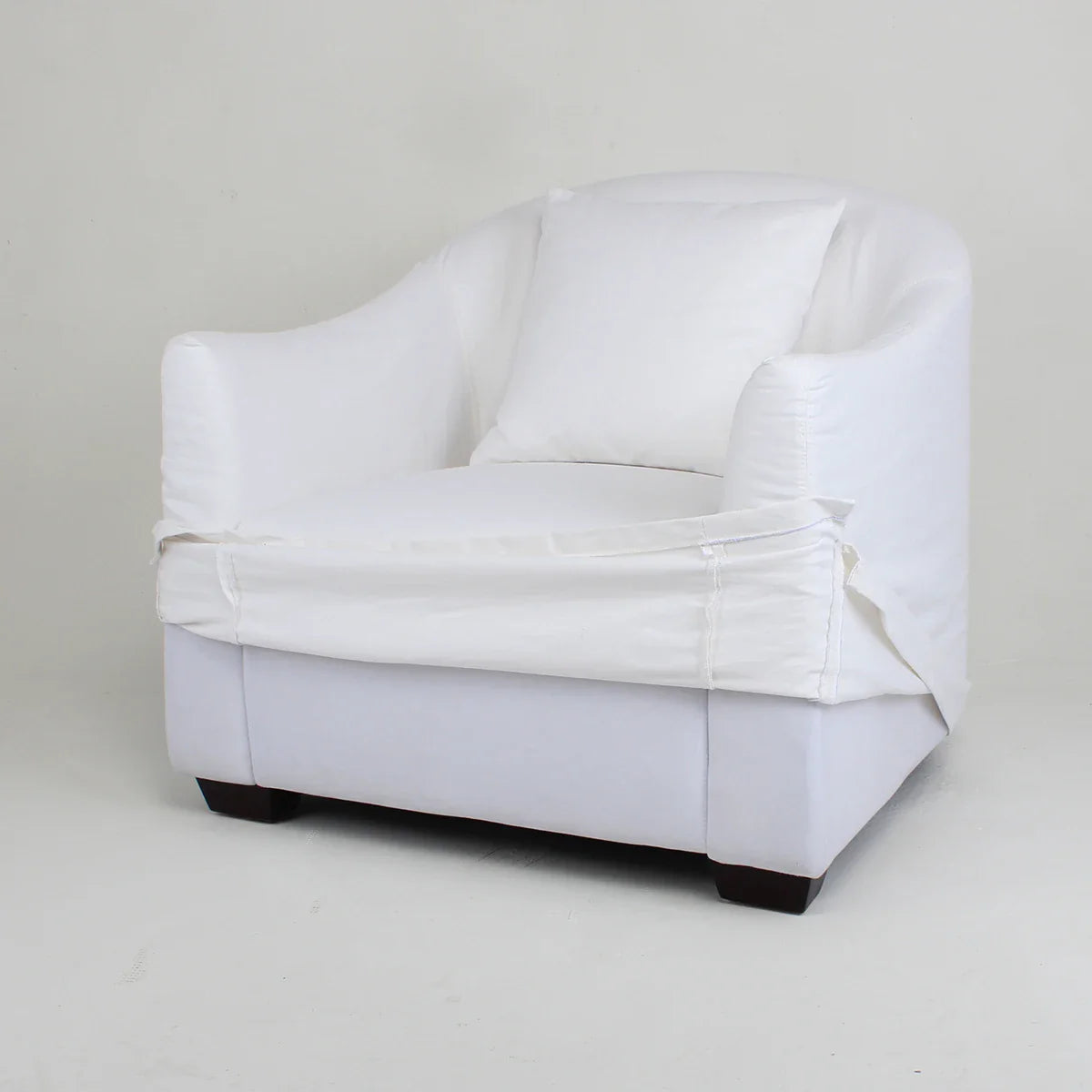 Chic White Linen Upholstered Armchair: Removable Slipcover, Solid Wood Frame, Single Sofa