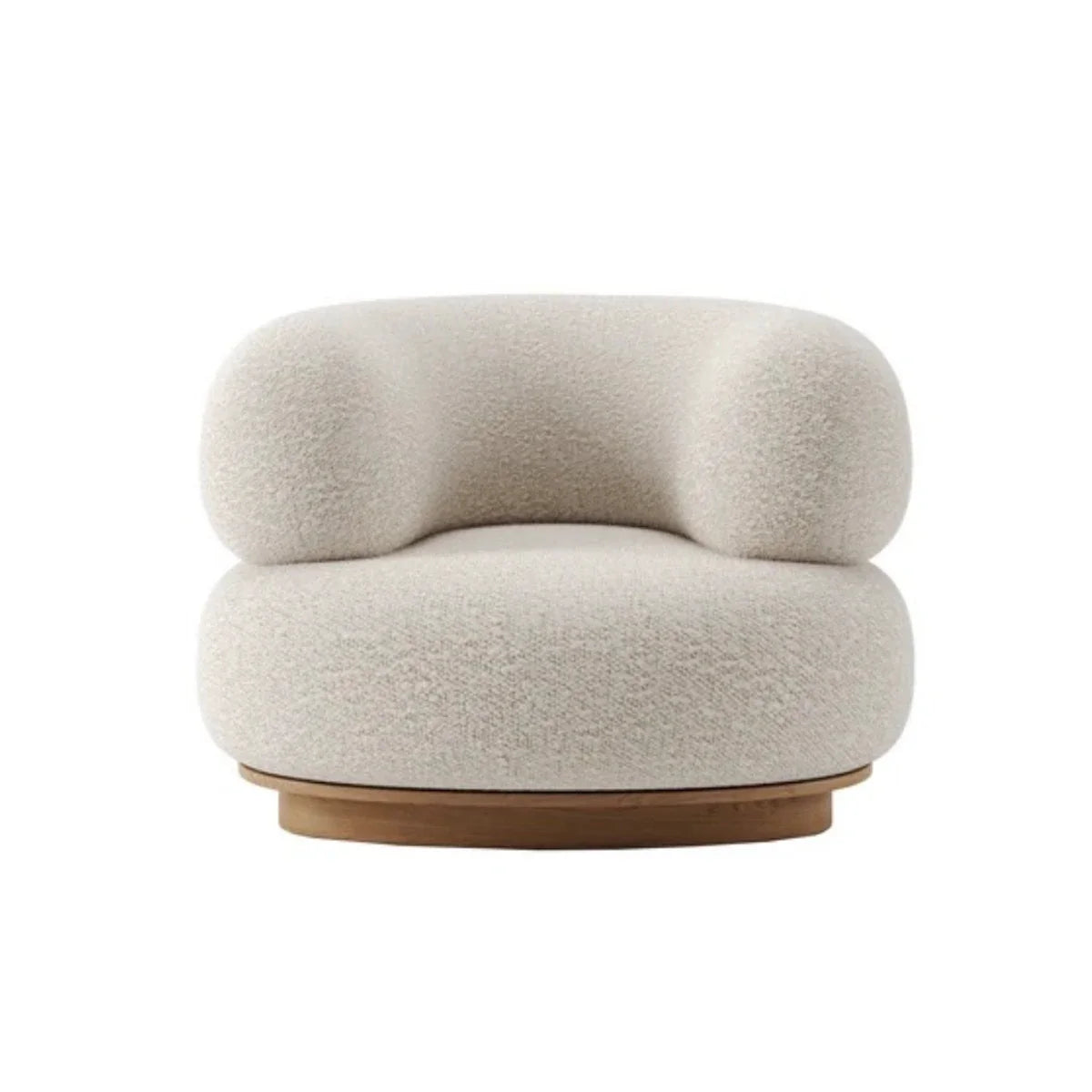 Cozy Nordic Boucle Armchair & Ottoman Set - White Fabric, Oak Base