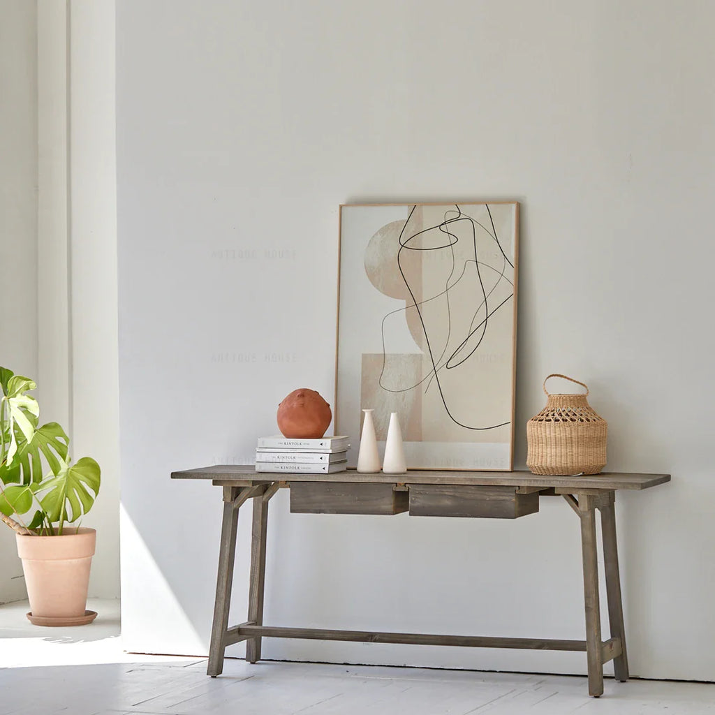 Rustic Recycled White Pine Boat Wood Console Table, Natural Finish, Retro