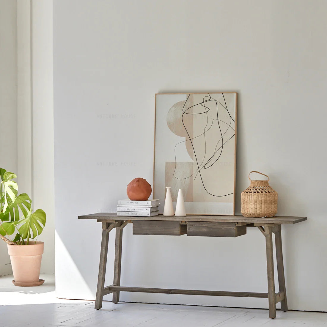 Rustic Recycled White Pine Boat Wood Console Table, Natural Finish, Retro
