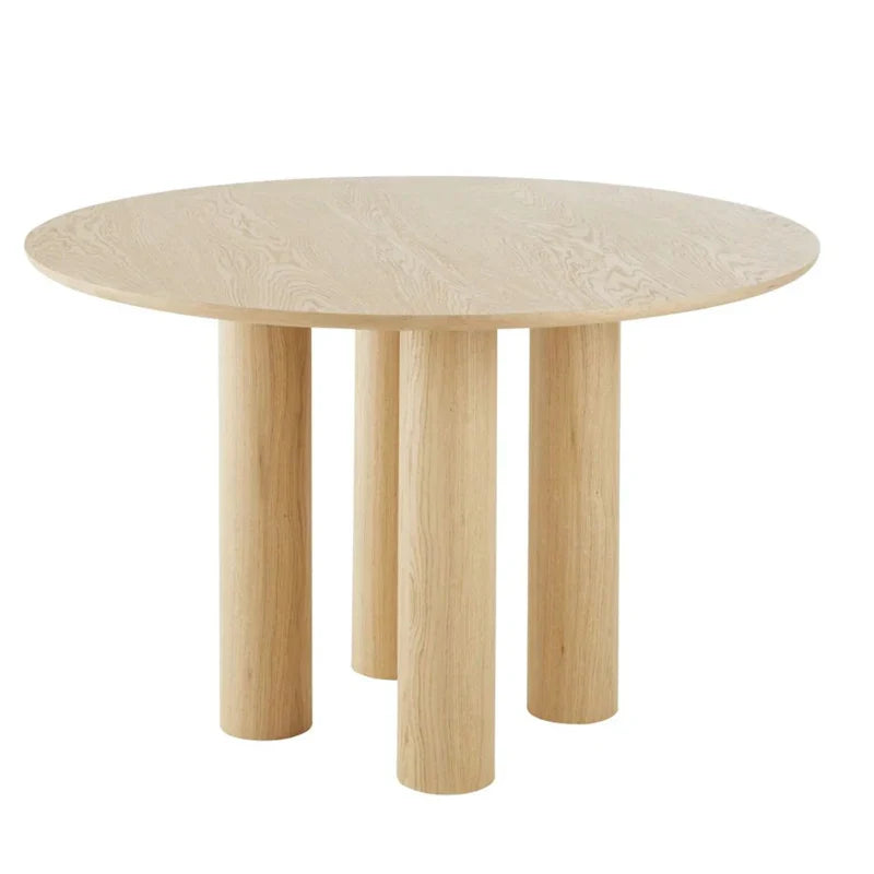 Modern Solid Oak Round Dining Table with Cylinder Legs - Stylish Home Furniture