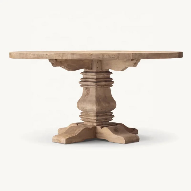 Vintage Round Solid Wood Dining Table for Home Use, Plank Style Furniture