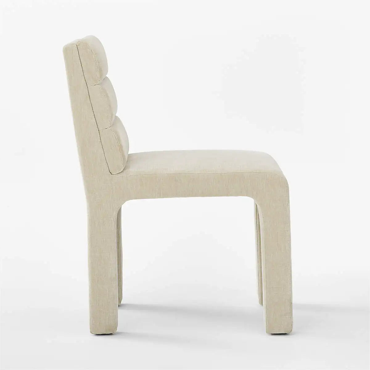Chic Nordic Channel Tufted Velvet Dining Chair, Upholstered White, Modern Wood Frame
