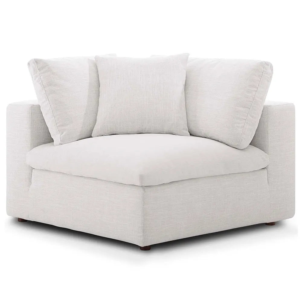 Luxurious White Corner Accent Chair Sofa with Down Feather Cotton Cushions