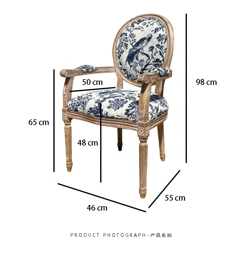 Elegant French Louis Arm Chair: Linen Upholstered, Solid Oak Wood, Antique Style