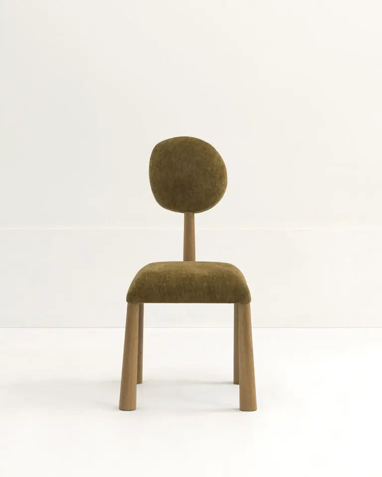 Nordic Style Solid Oak Dining Chair with Linen Upholstery and Round Back