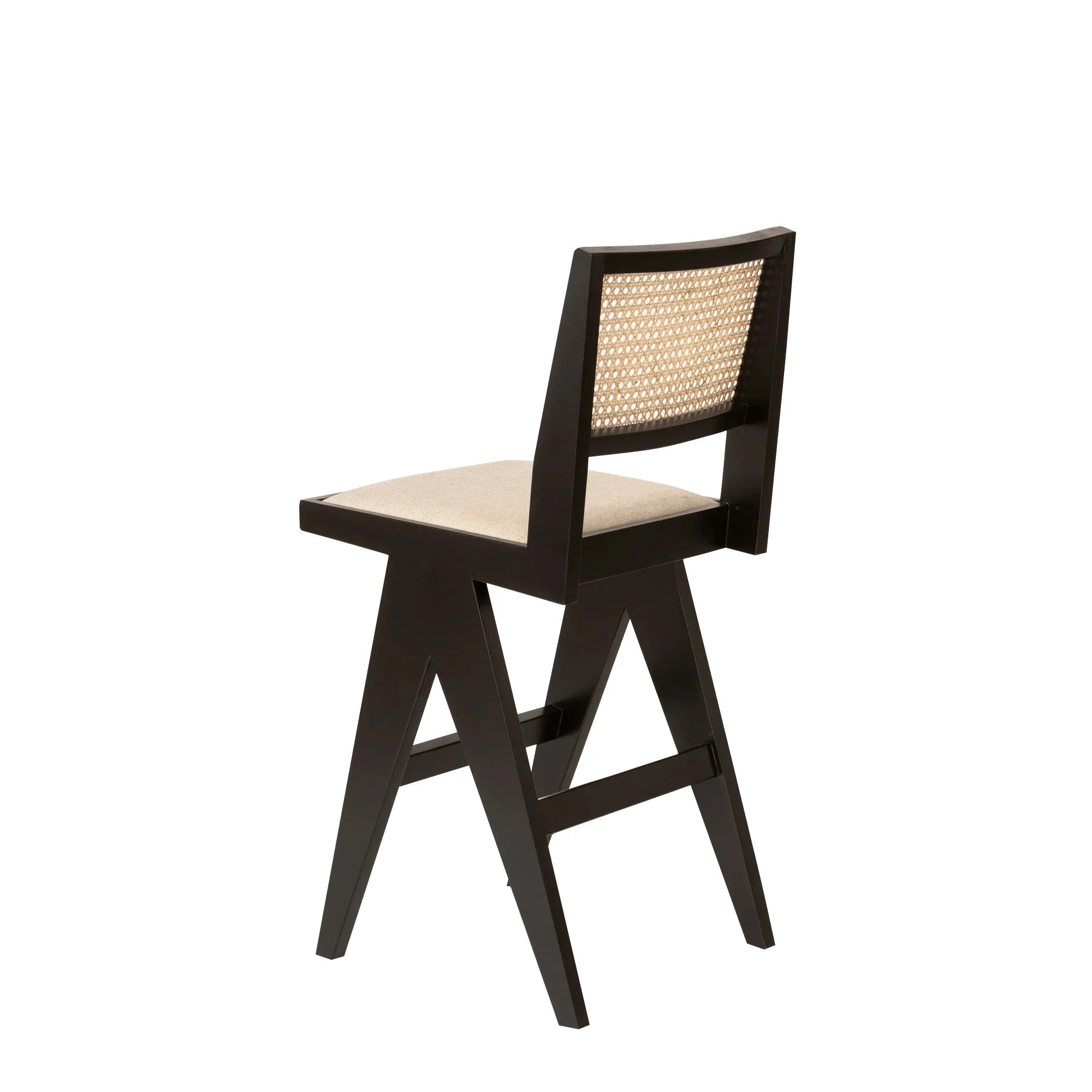 Stylish Modern Oak Wood Rattan Back Armless Counter Bar Stool