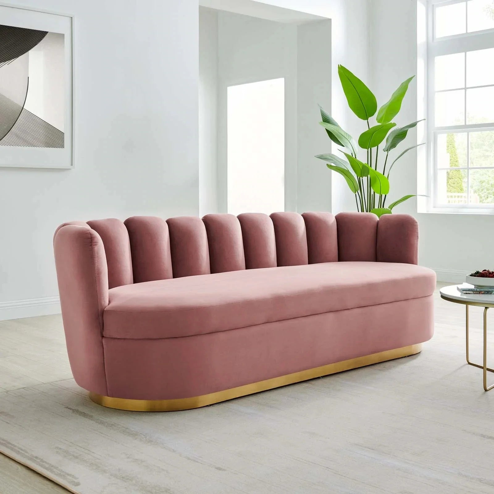 Elegant Channel Tufted Performance Velvet Sofa Couch - Modern Living Room Furniture