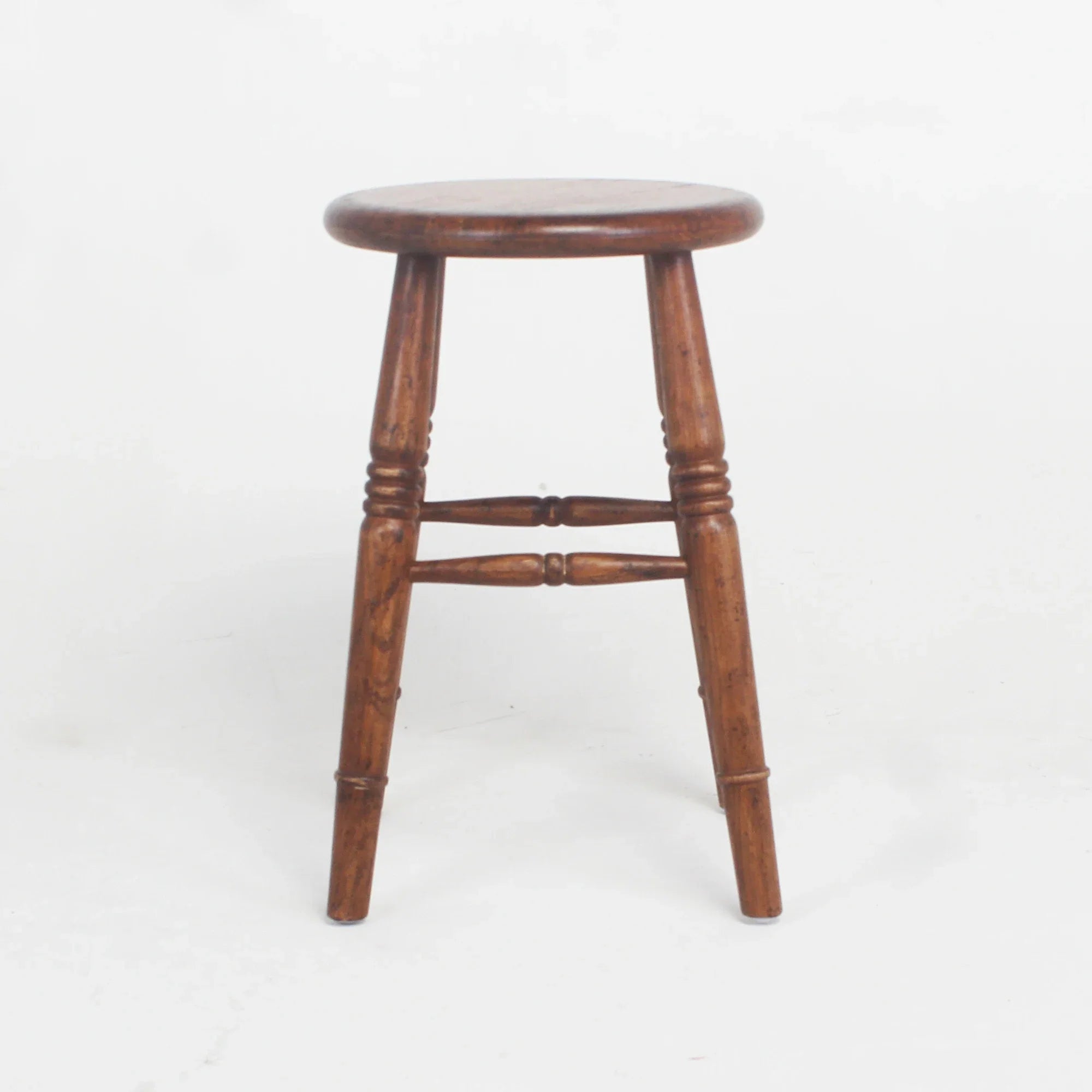 Rustic Oak Farmhouse Round Seat Backless Bar Stool for Kitchen Counter