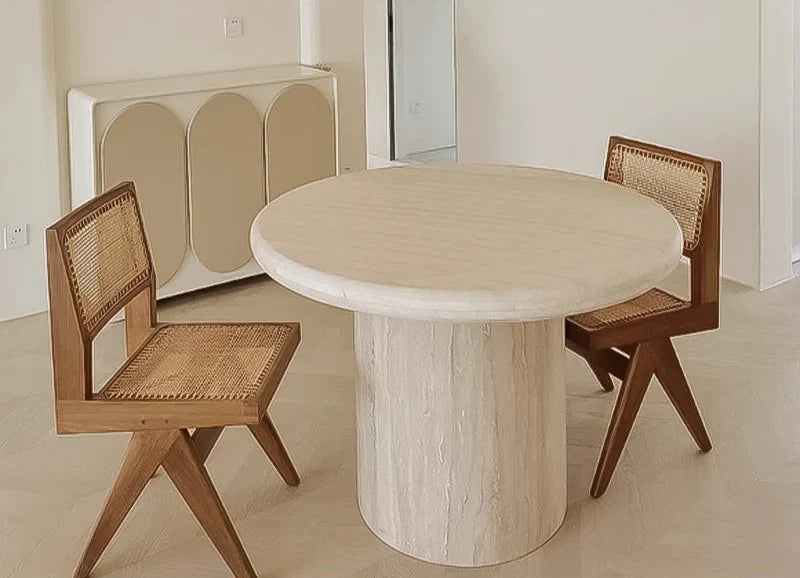 Elegant Round Travertine Dining Table for Modern Contemporary Home Decor