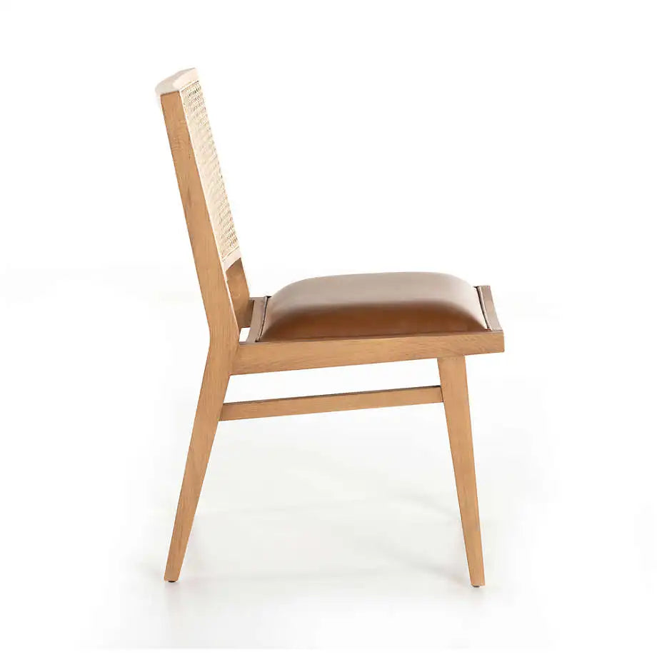 Elegant Oak Rattan Dining Chair with Leather Seat for Modern Restaurants & Homes