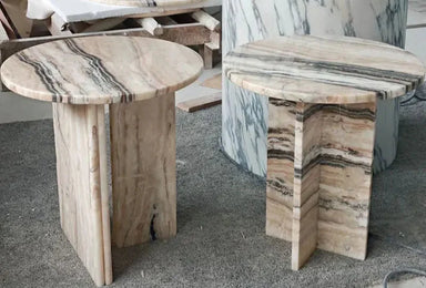 Elegant Tiramisu Beige Natural Stone Modern Side Table for Living Room