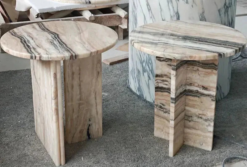 Elegant Tiramisu Beige Natural Stone Modern Side Table for Living Room