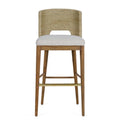 Modern Woven Rattan Wood Counter Barstool - Japandi Style Luxury Seating Chair