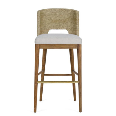 Modern Woven Rattan Wood Counter Barstool - Japandi Style Luxury Seating Chair