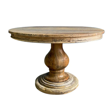Classic Solid Oak Wood Round Dining Table - Small, Sturdy, Farmhouse Style