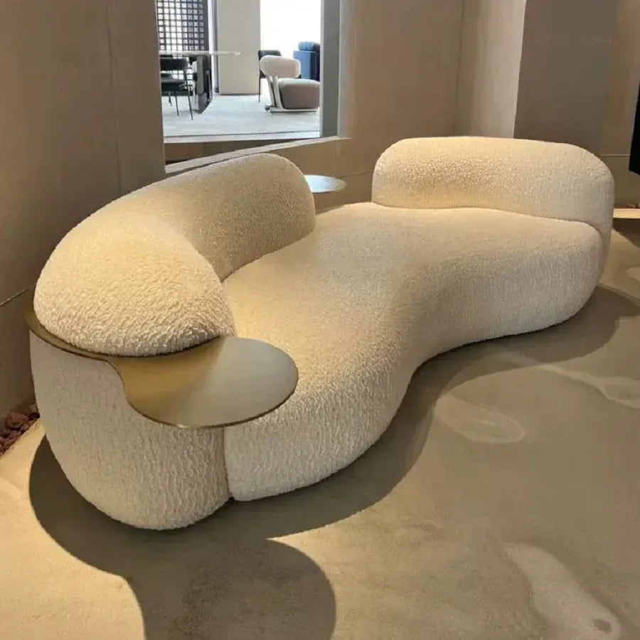 Elegant Nordic Curved Boucle Fabric Sofa: Luxurious Living Room Couch