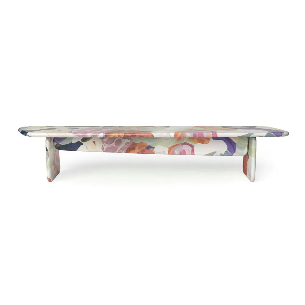 Vibrant Lacquer Fiberglass Coffee Table & Solid Wood Living Room Bench