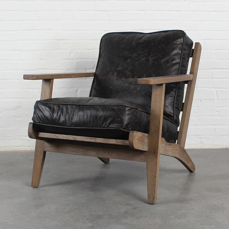 Elegant French Country Solid Oak Leather Recliner Leisure Chair