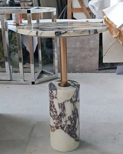 Tostone Modern Calacatta Viola Marble Side Table - Durable Living Room Accent