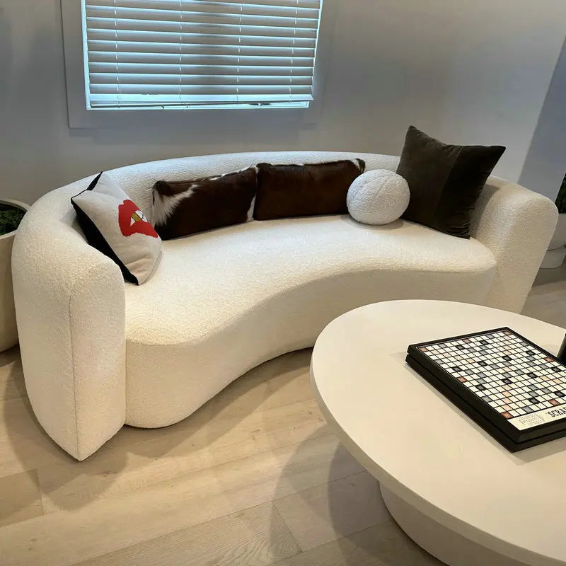 Modern Curved Boucle White Sofa Luxurious Velvet Living Room Accent Couch