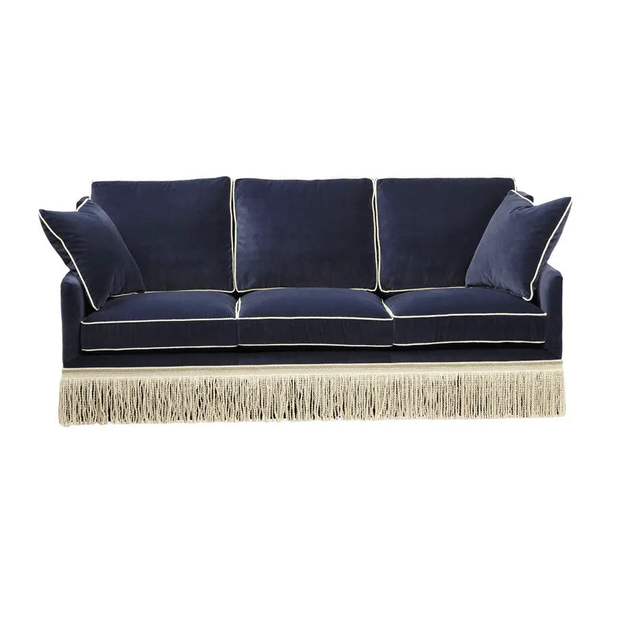 Hollywood Regency Velvet Tassel Sofa, Elegant Fringe Trim Luxury Living Room Couch