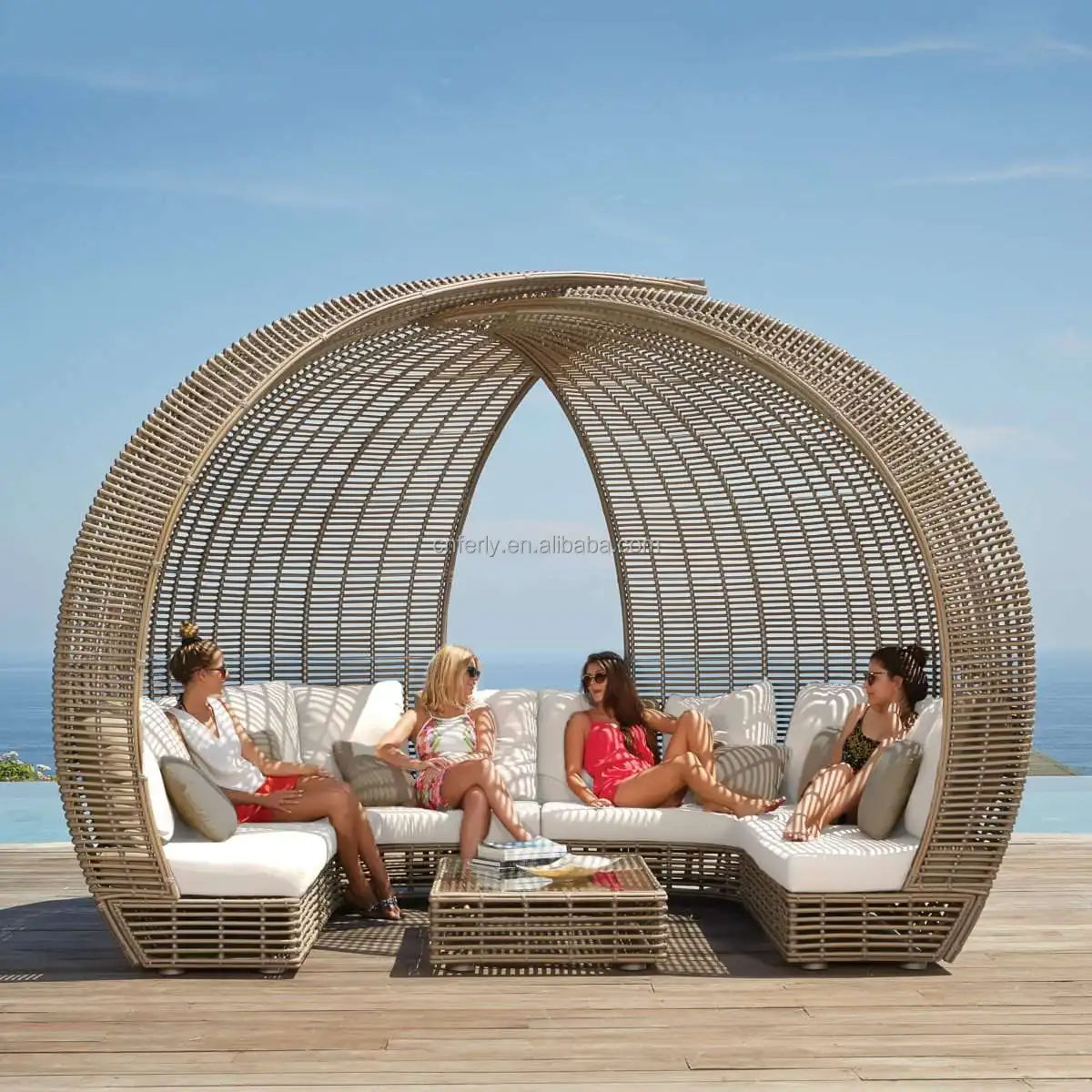 Premium All-Weather Round Rattan Sun Bed for Commercial Outdoor Projects