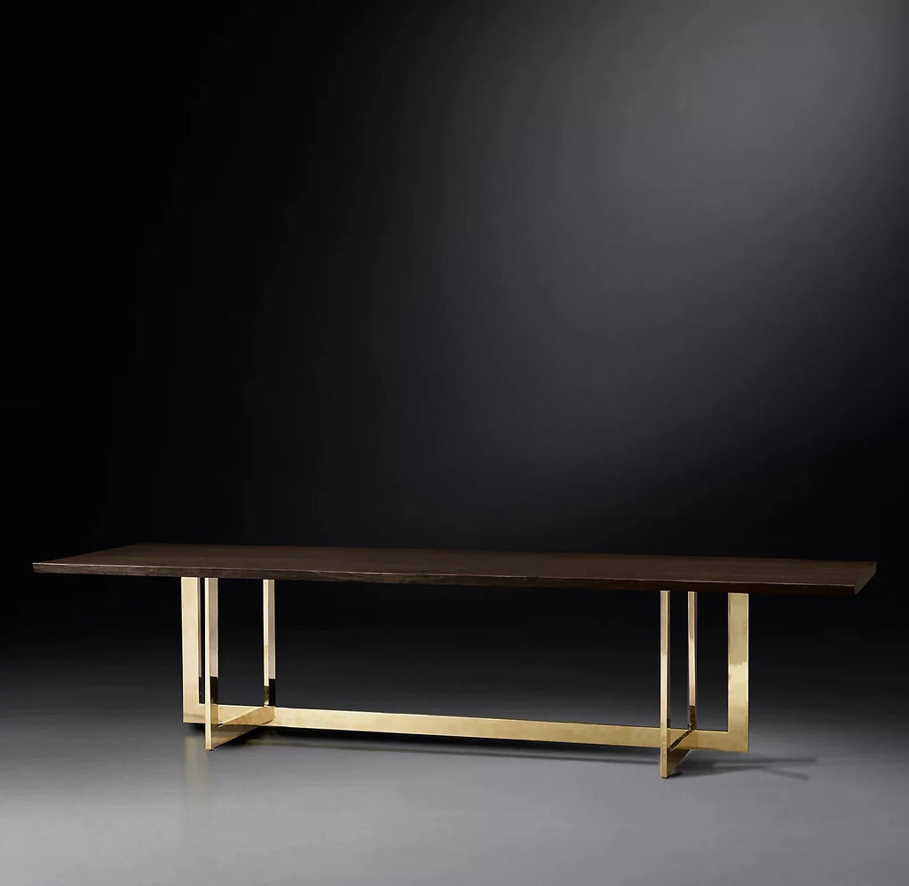 Durable Solid Wood Rectangular Dining Table with Sleek Metal Base