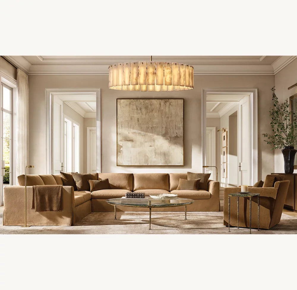 Modern Luxury Solid Wood Modular L-Shape Sofa - Woven Fabric, Comfortable Living Room