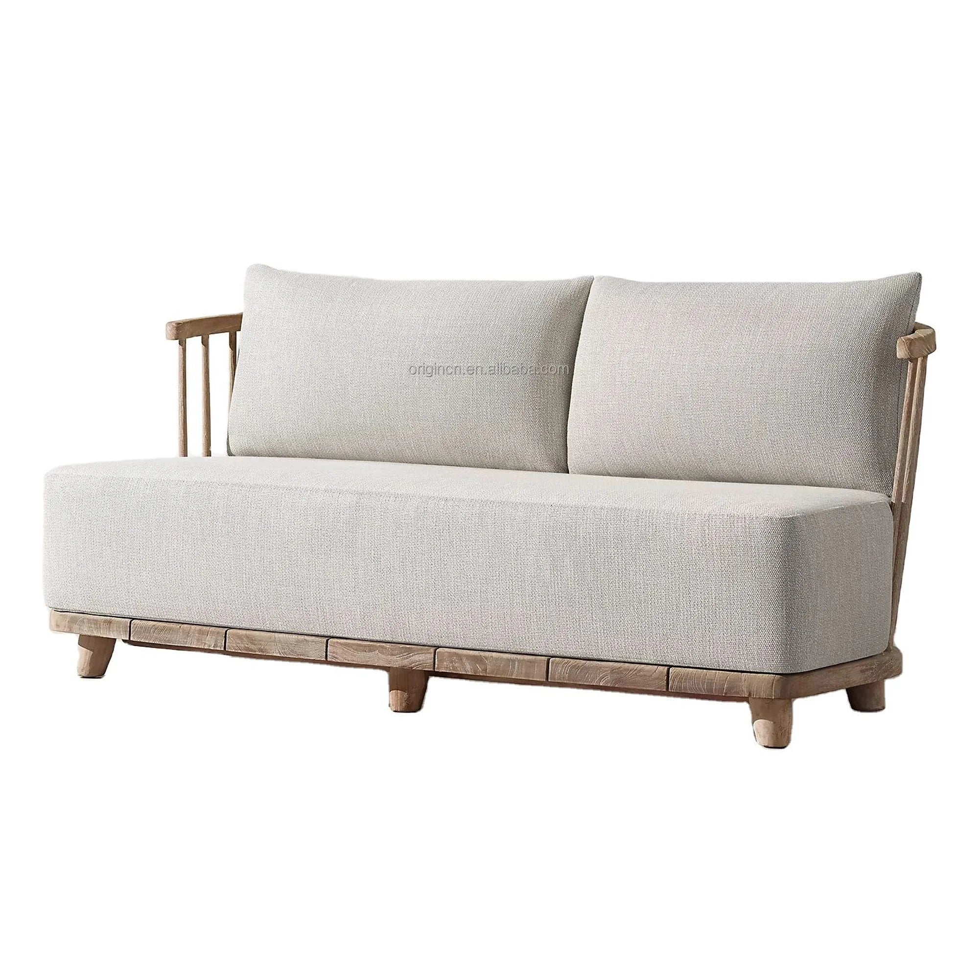 Luxury Weathered Solid Teak Wood Outdoor Garden Sofa with Plush Linen Cushions