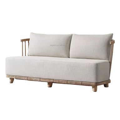 Luxury Weathered Solid Teak Wood Outdoor Garden Sofa with Plush Linen Cushions