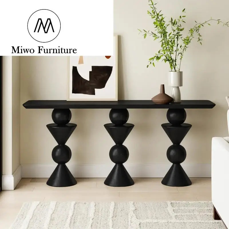 Modern Wabi-Sabi Black Solid Wood Entrance Hallway Console Table