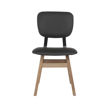Industrial Modern Black Leather Dining Chair, Natural Oak Legs, Versatile Home Office