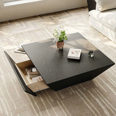 Modern Nordic Square Wood Coffee Table with Storage for Living Rooms