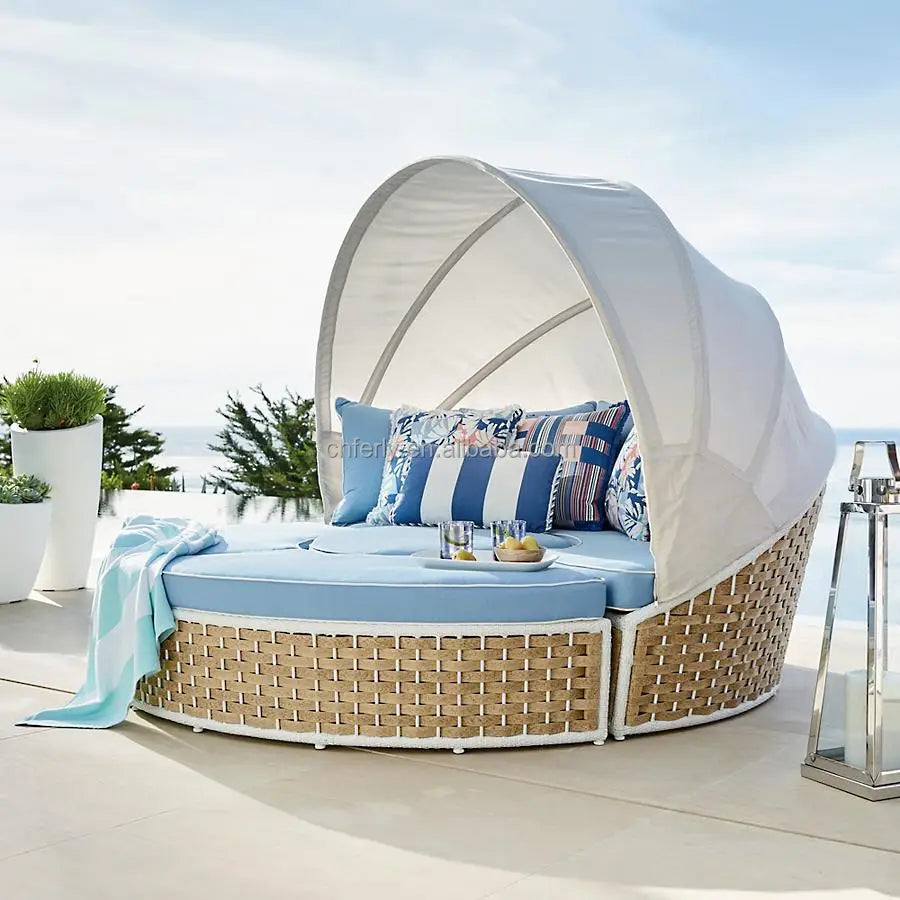 Premium Commercial Grade Rattan Outdoor Daybed with Retractable Weather Canopy