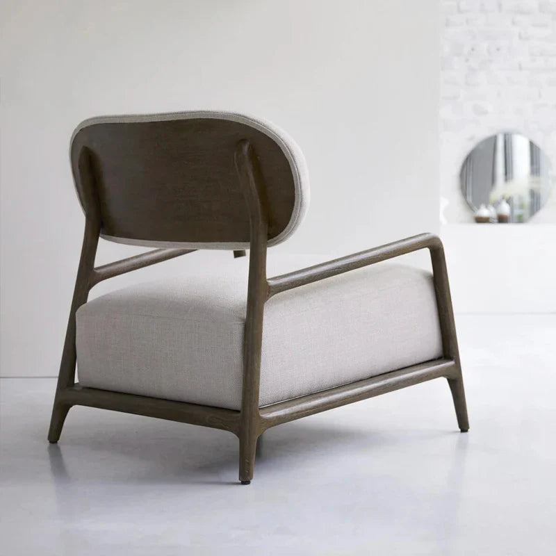 Stylish Modern White Linen Oak Frame Living Room Accent Occasional Chair