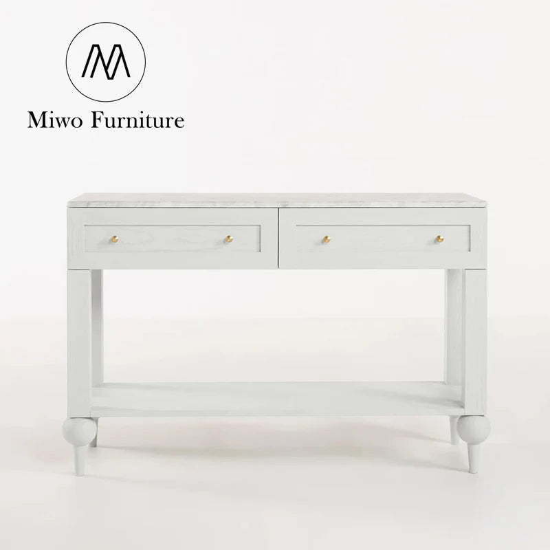 Modern Wooden Entryway Table with Marble Mirrored Drawer Console Table