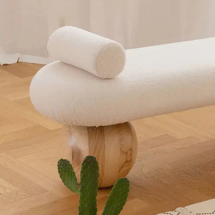 Luxury Boucle Upholstered End of Bed Wooden Bench Ottoman Seat