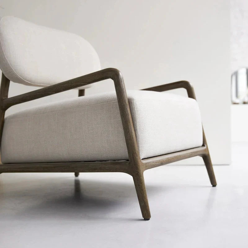 Stylish Modern White Linen Oak Frame Living Room Accent Occasional Chair